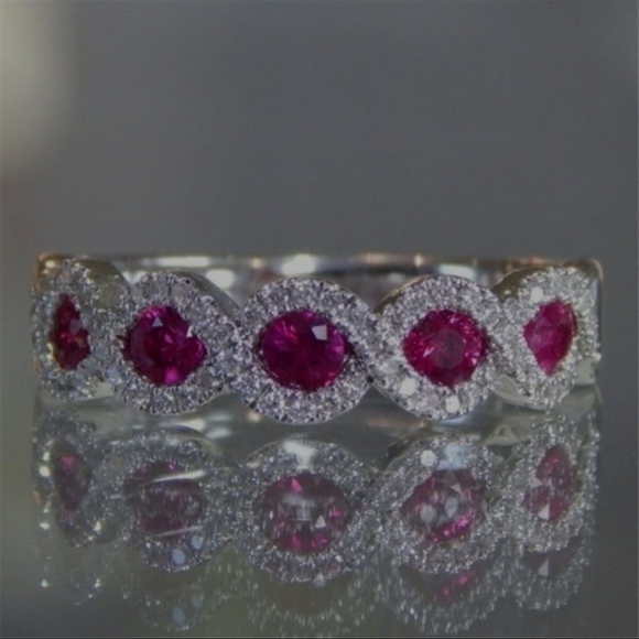 S925 SIMULATED OVAL RUBY & CRYSTAL RING | SIZE 8 - Picture 12 of 14